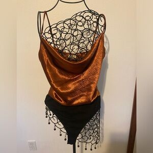 Rose gold, metallic body suit, size L